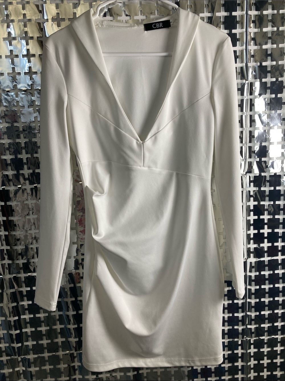 CBR White Long-Sleeve V-Neck Mini Dress